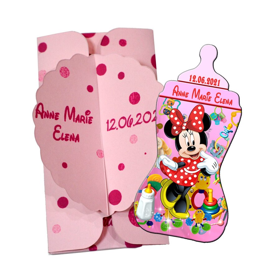 Marturii botez, magnet biberon Minnie Mouse, 9 cm x 5 cm